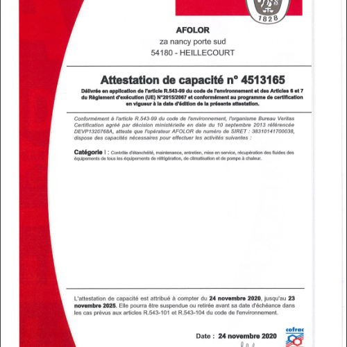 Attestation capacité